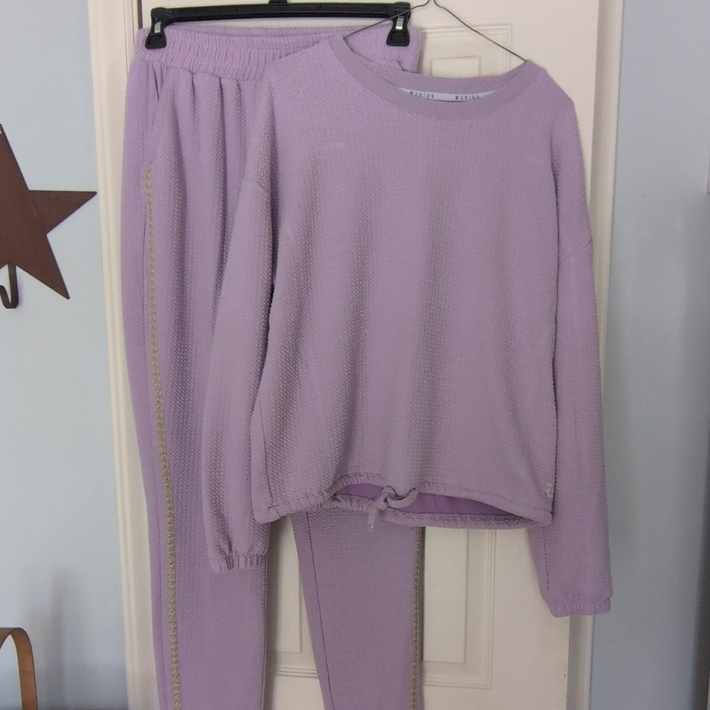 Lavender Knit Sweater & Pants Set Women's Size L 2-Piece Polyester Cotton Outfit